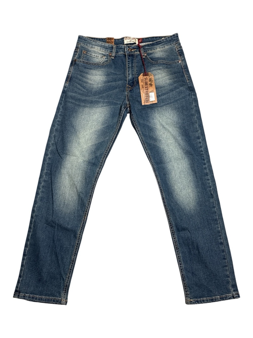 NEW! Hudson & Barrow Men's 33x30 Slim Stretch Denim Jeans Blue Sand Wash